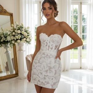 Rosie Étienne Amelie- Strapless White Second Look Wedding Mini Dress